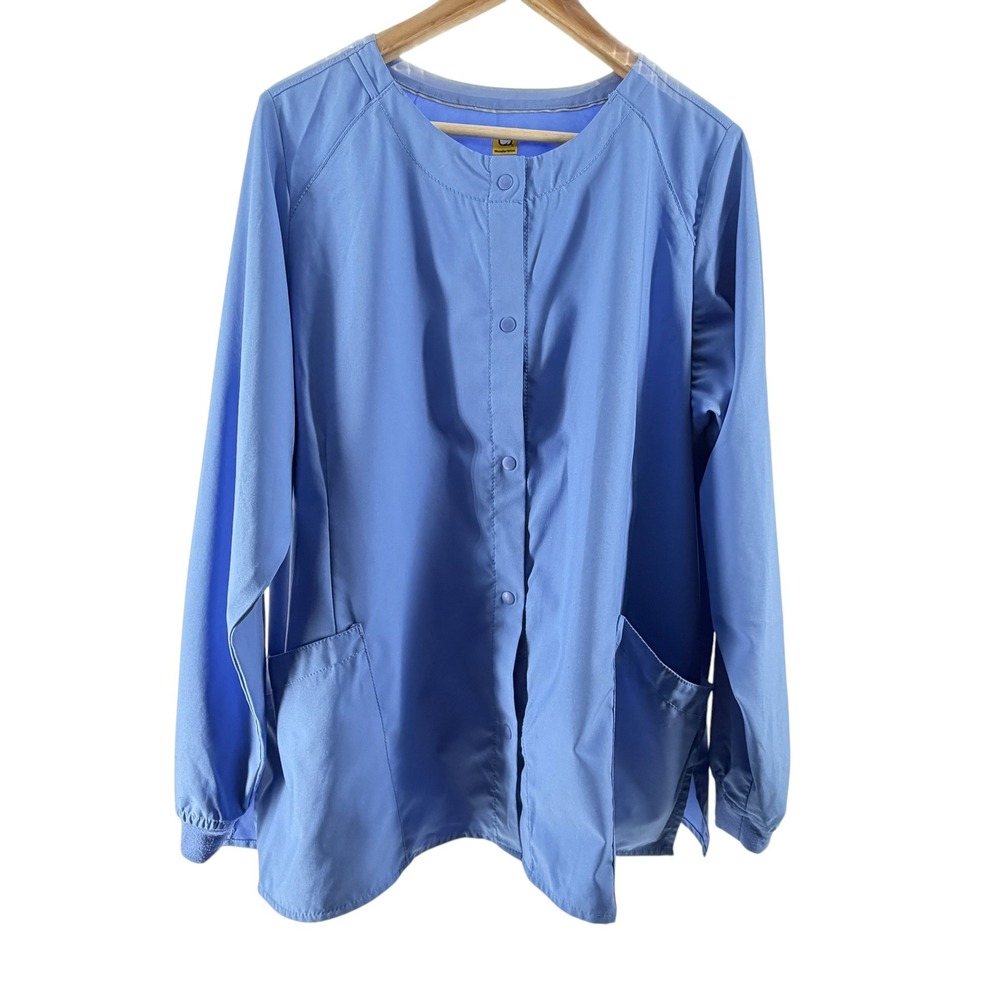WonderWink Scrub Jacket Womens XL Blue Polyester Snap Front Modern Fit